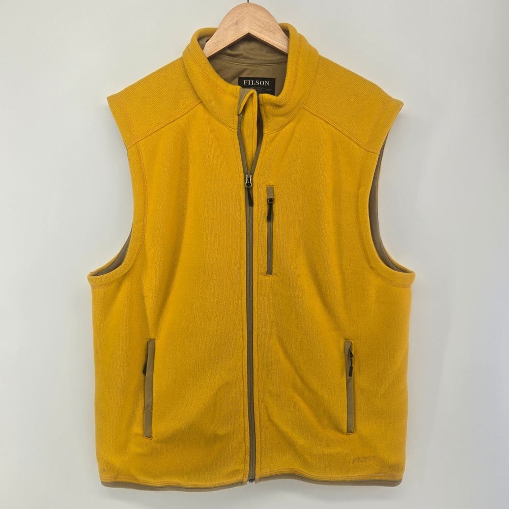 Filson Polartec Fleece Vest Men XL Yellow Full Zip Pockets Outdoor Gorpcore